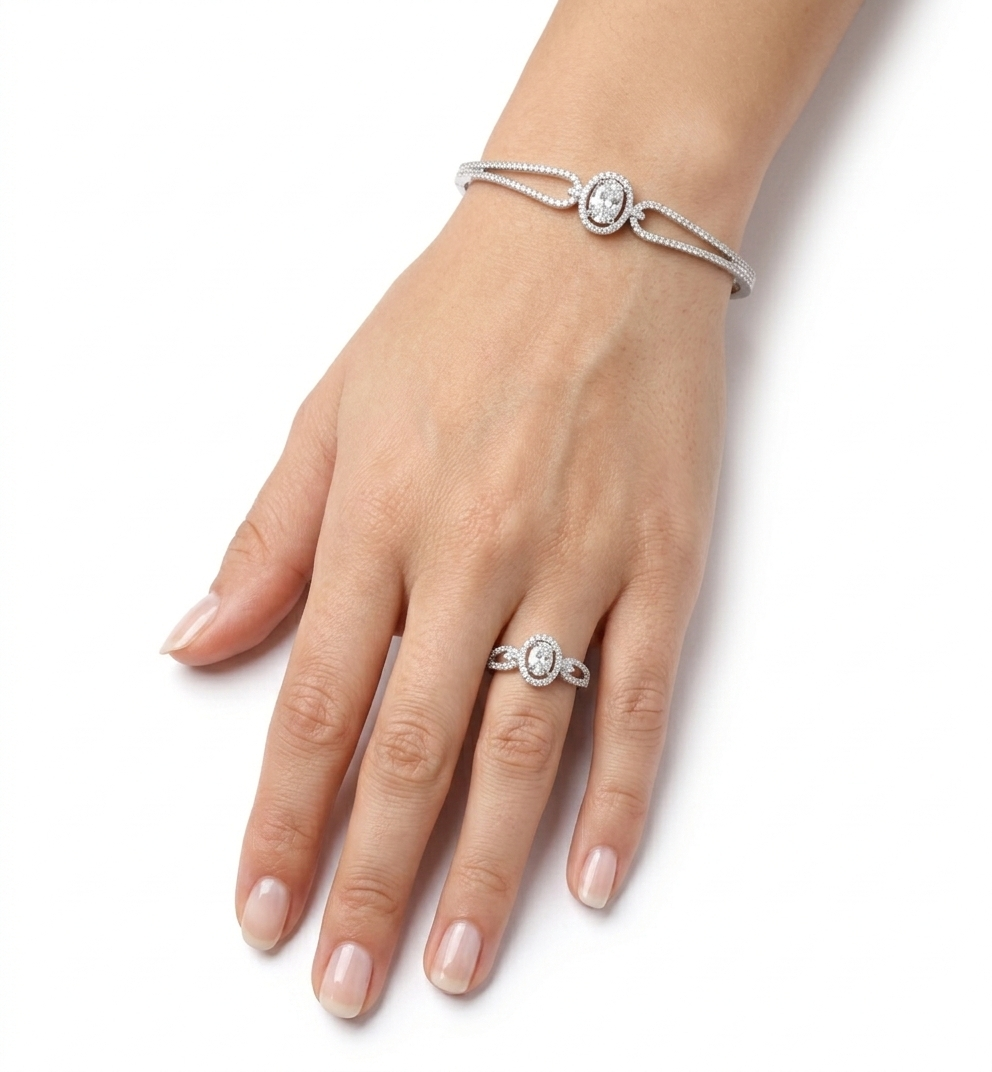 Oval Halo Bracelet & Ring Set