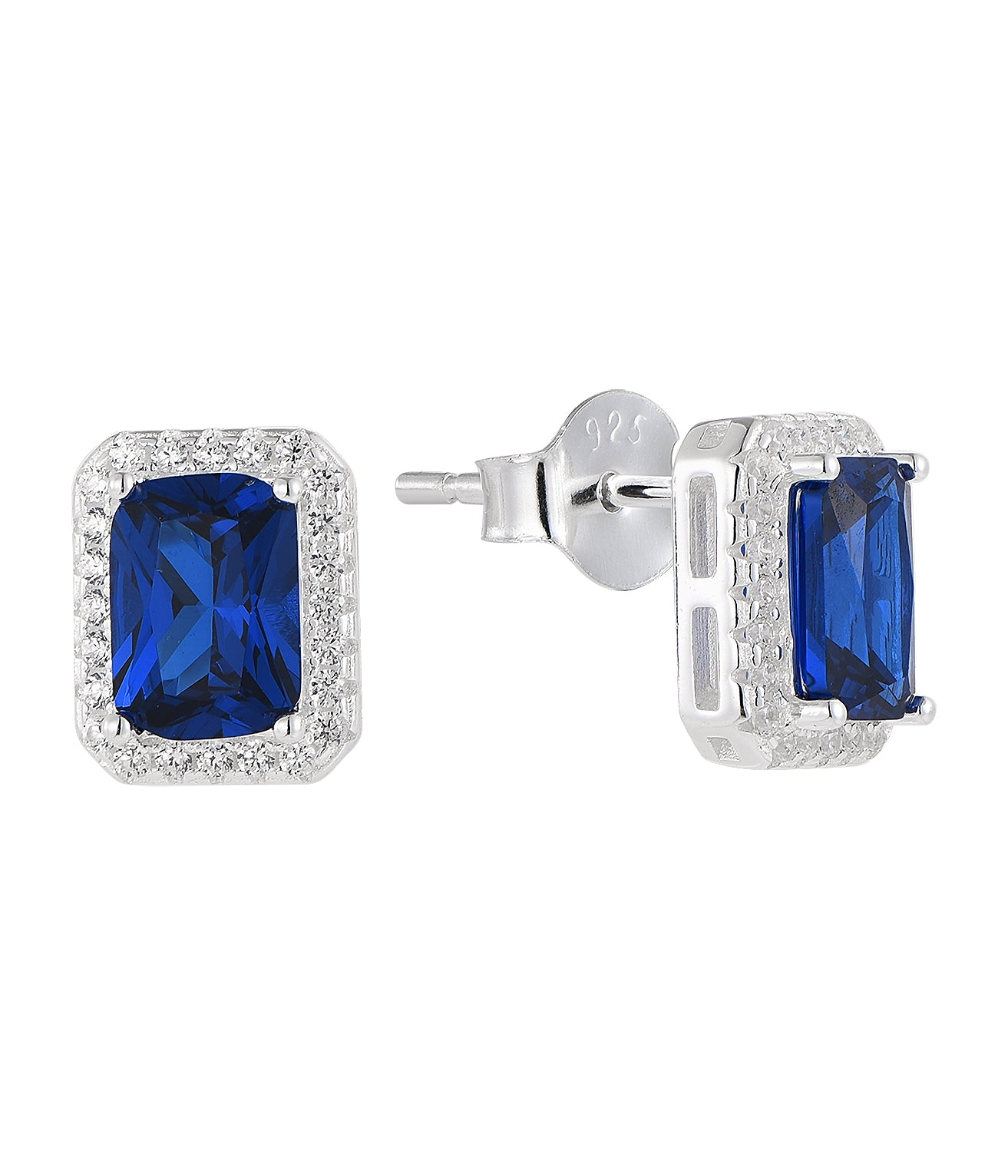 Emerald-Cut Halo Stud Earrings
