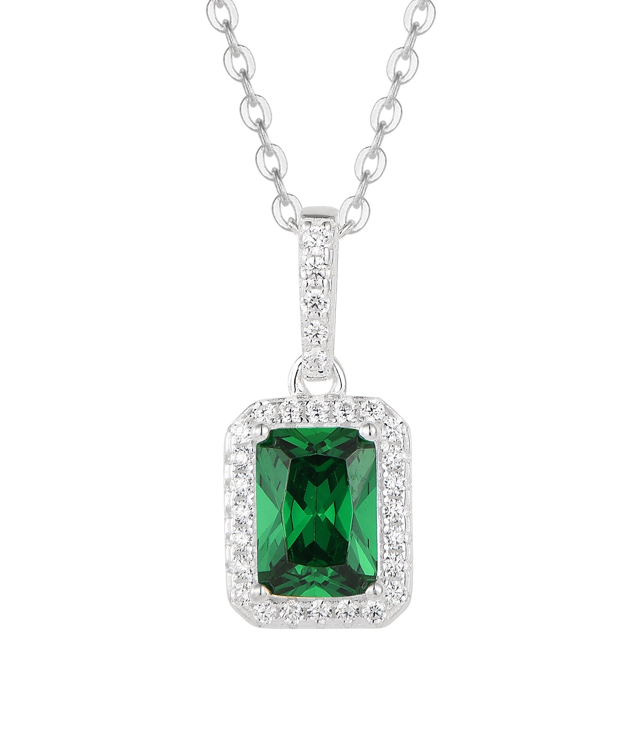 Emerald-Cut Halo Pendant Necklace