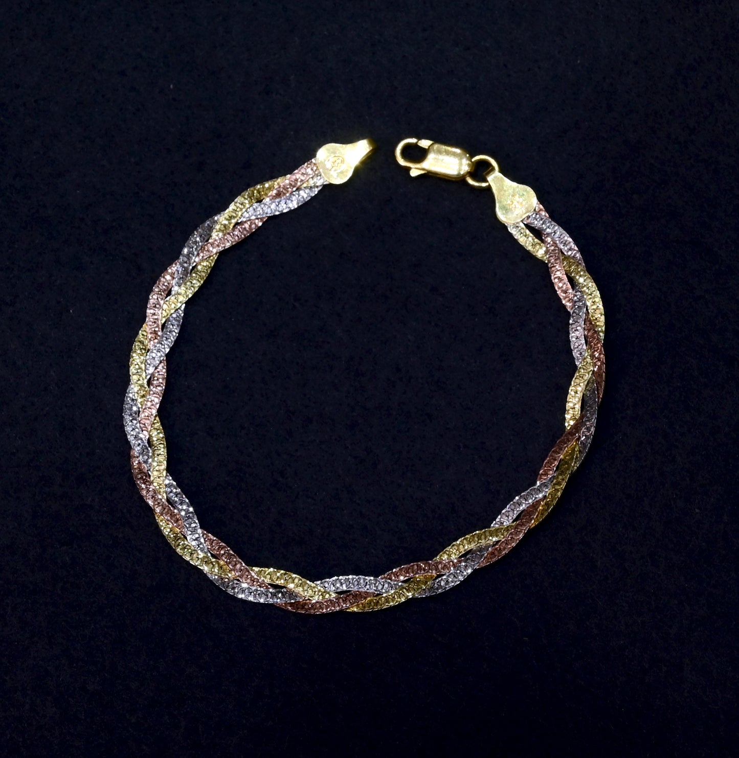 Tri-Colour Twisted Herringbone Bracelet – 925 Sterling Silver