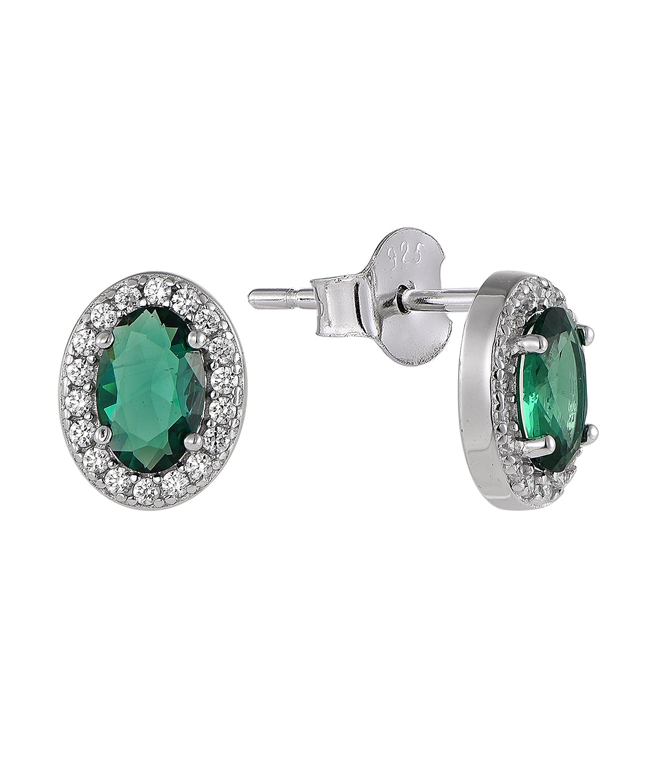 Emerald Oval Halo Stud Earrings