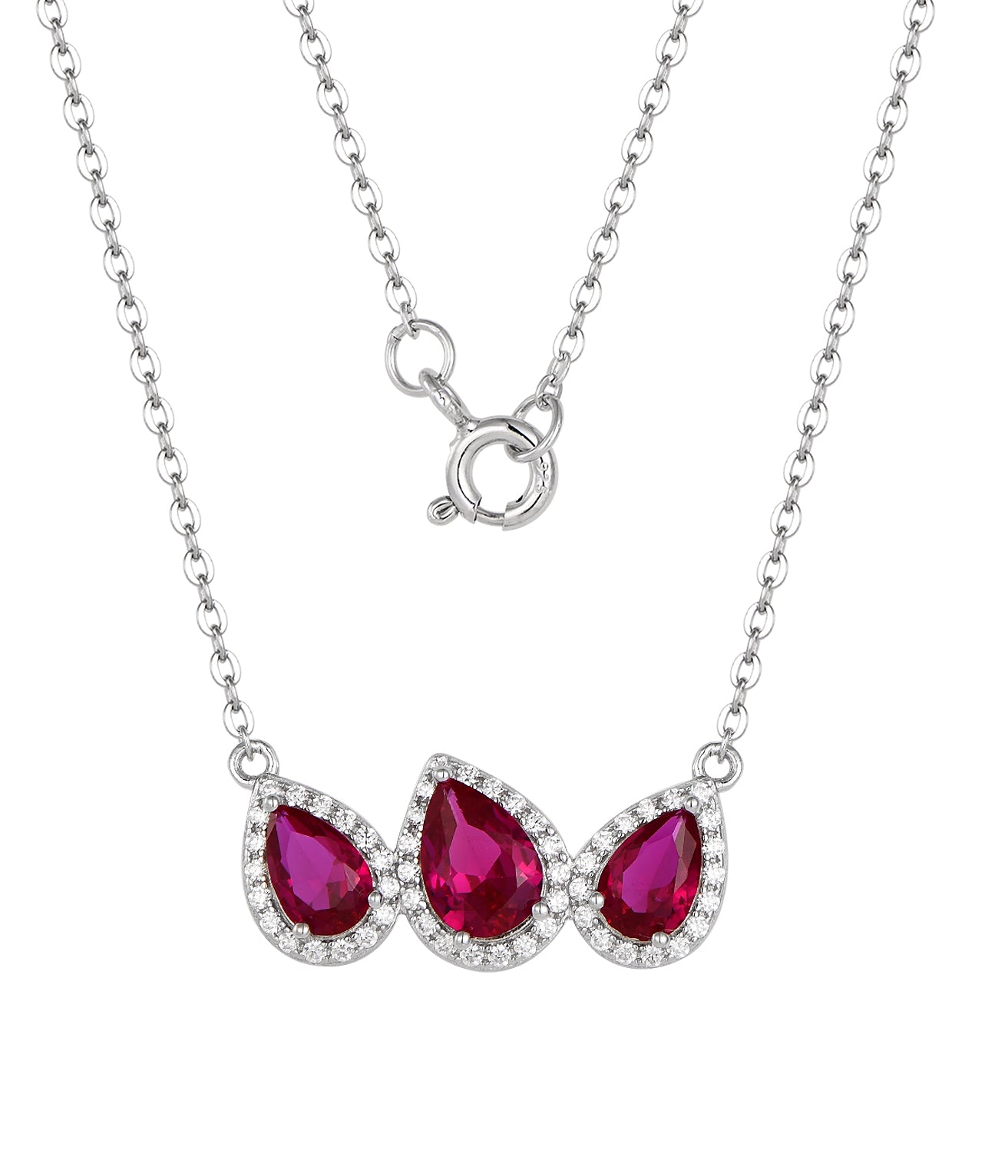 Triple Pear Halo CZ Bar Necklace