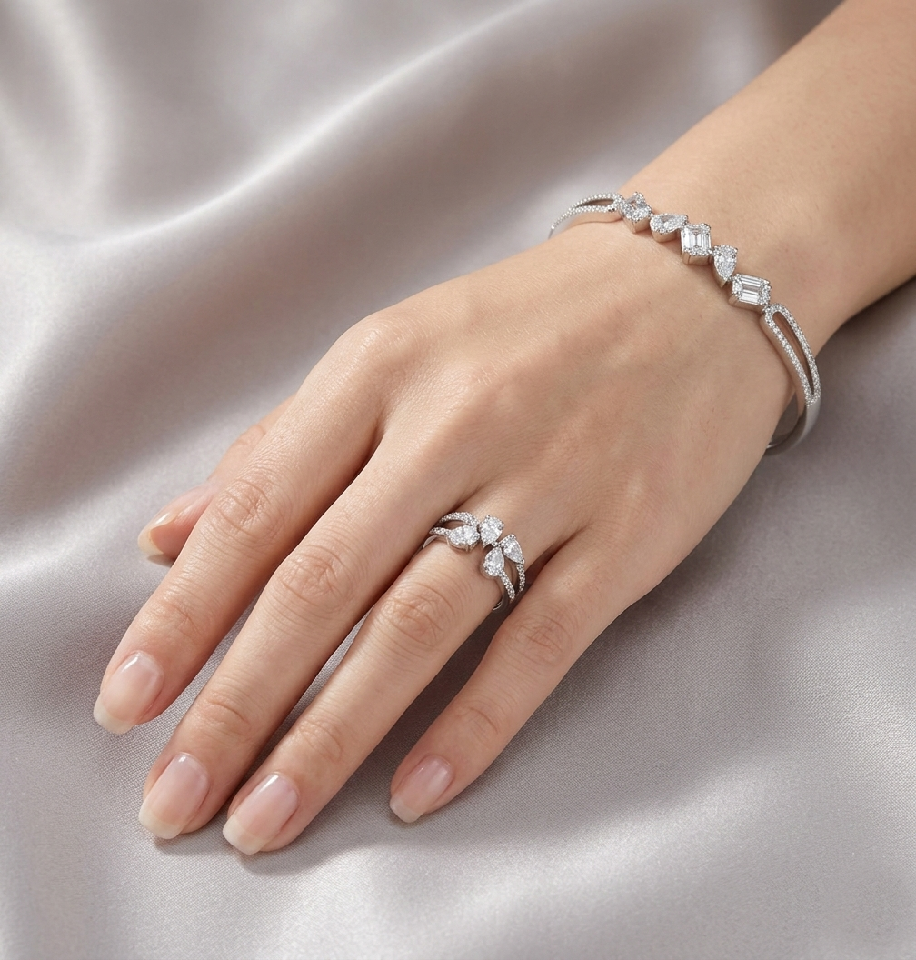 Crystal Baguette Cuff Bracelet & Ring Set