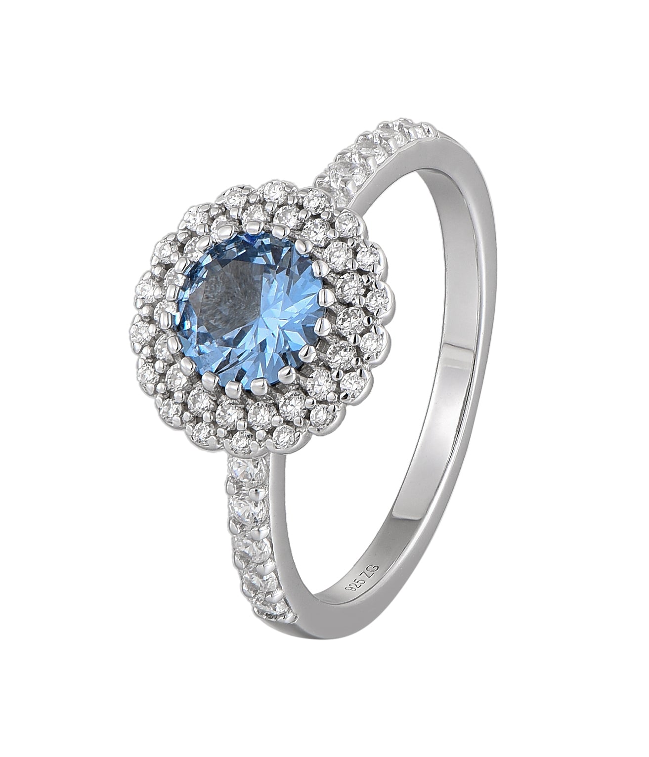 Aquamarine Double Halo CZ Pendant Necklace
