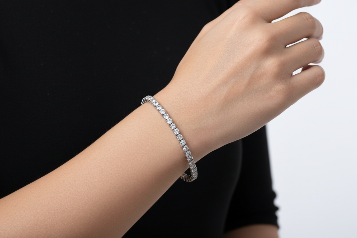 Classic Diamond Tennis Bracelet on Model's Wrist