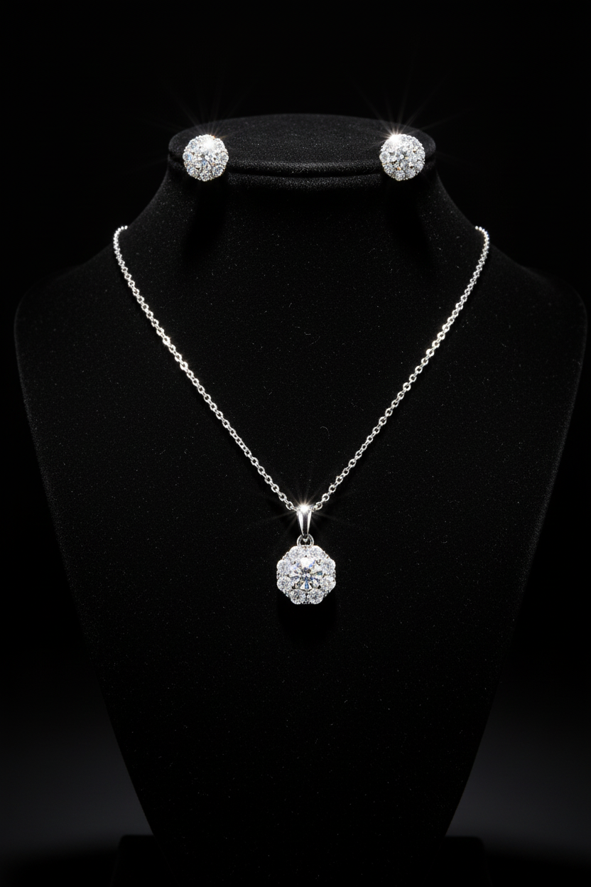 Stella Halo CZ Set on Black Velvet Mannequin