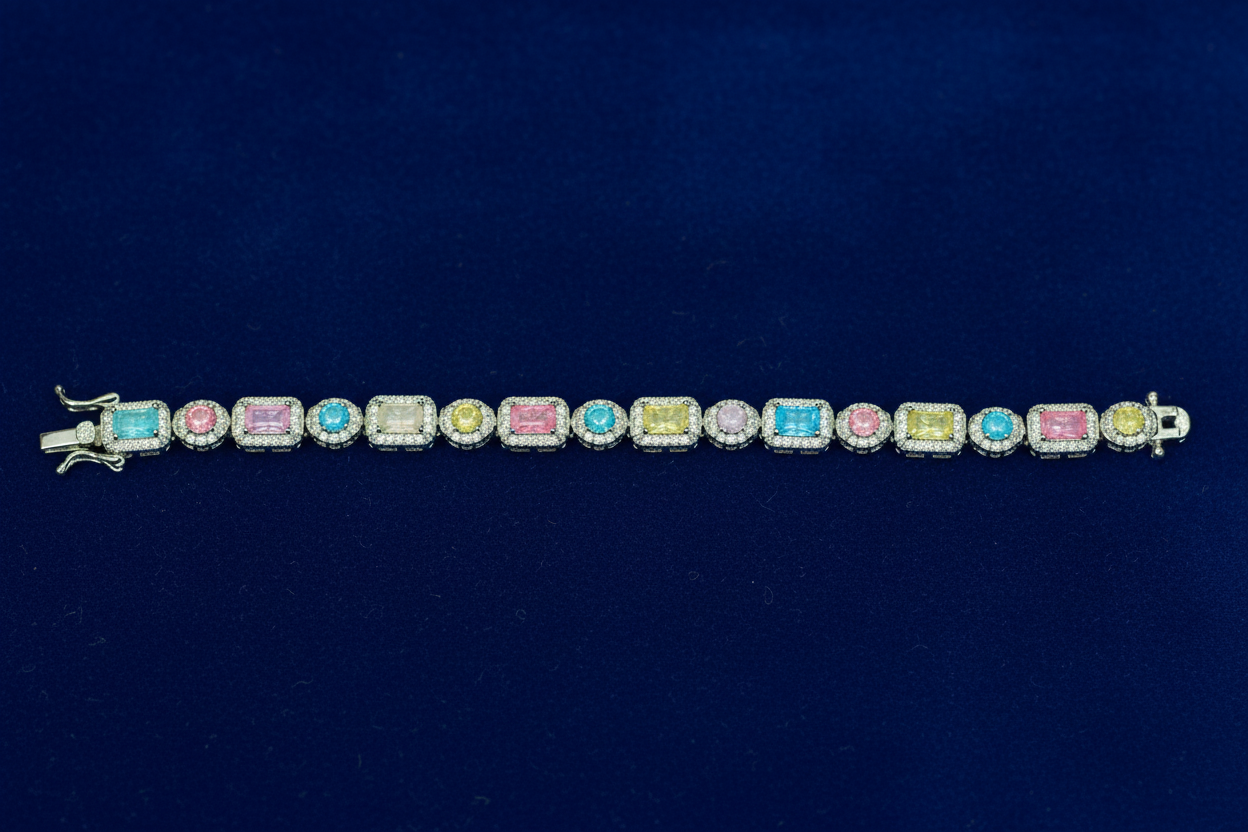 Multicolour Cushion Halo Bracelet Horizontal Blue
