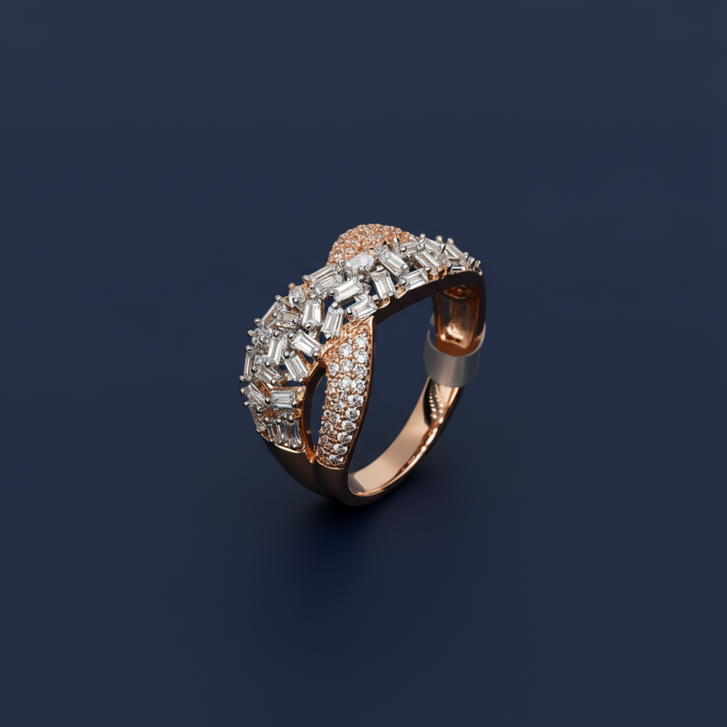 Rose Gold Baguette Ring Blue