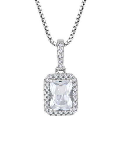 Emerald-Cut Halo Pendant Necklace
