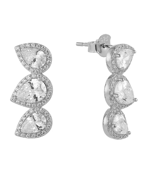 Triple Pear Halo CZ Drop Earrings