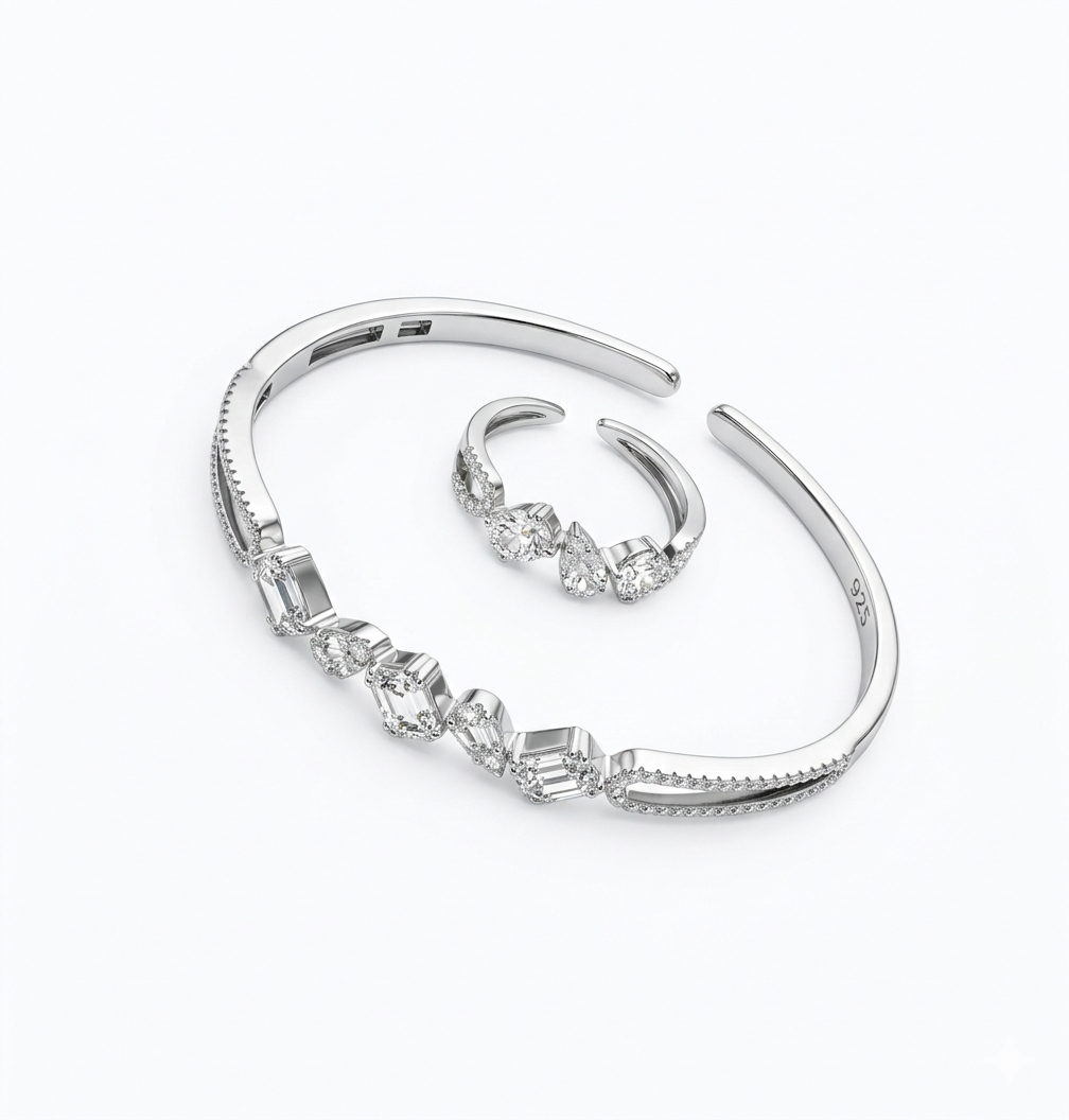 Crystal Baguette Cuff Bracelet & Ring Set