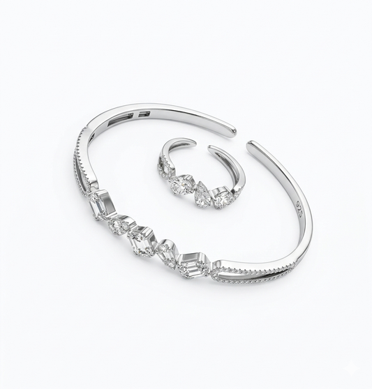 Crystal Baguette Cuff Bracelet & Ring Set