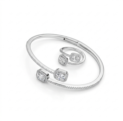 Emerald Halo Cuff Bracelet & Ring Set