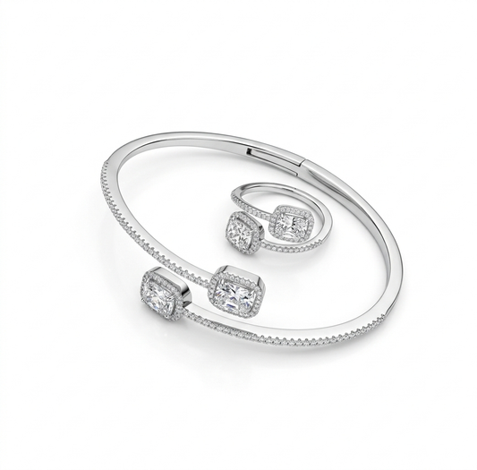 Emerald Halo Cuff Bracelet & Ring Set