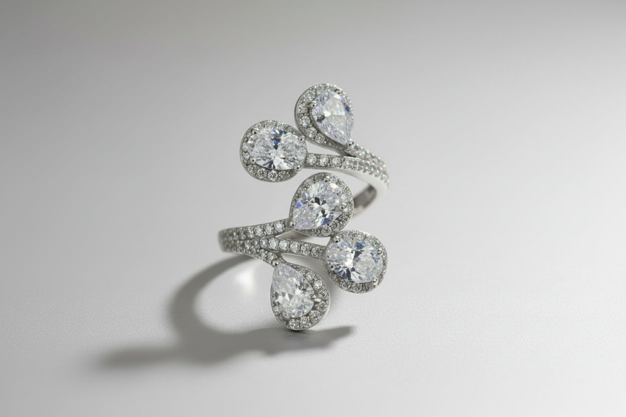 Cascading Halo Silver Ring