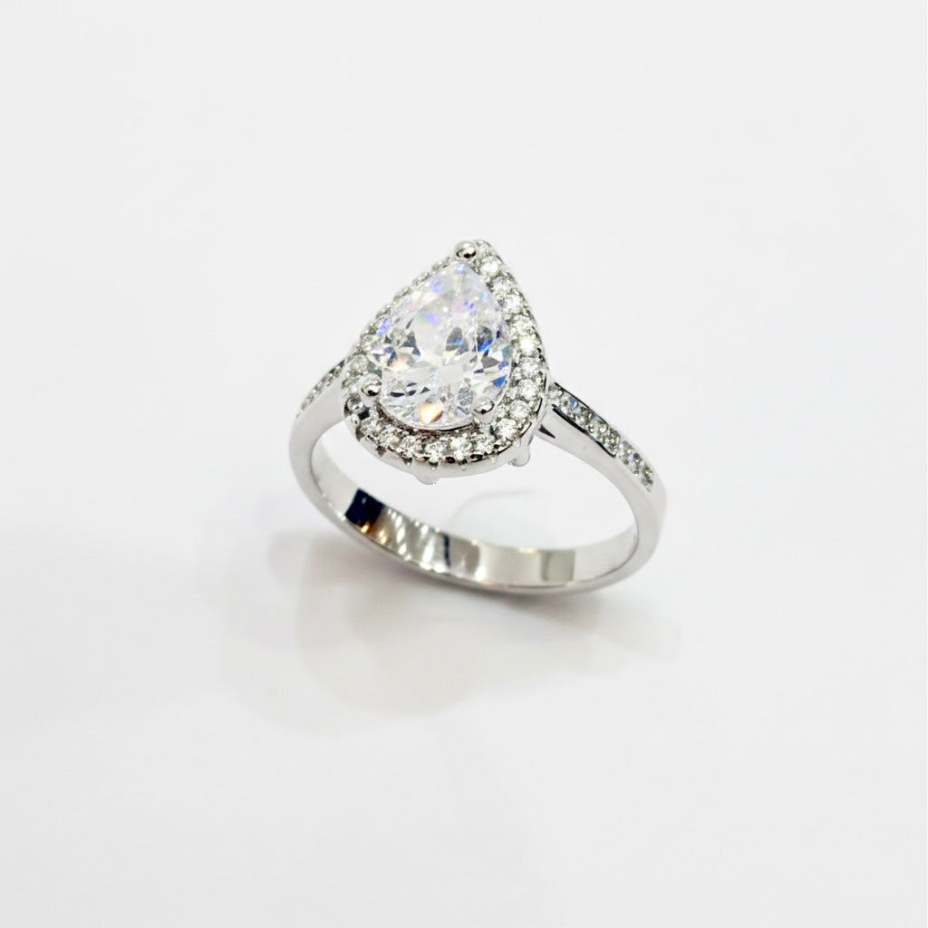 Teardrop Halo Silver Ring