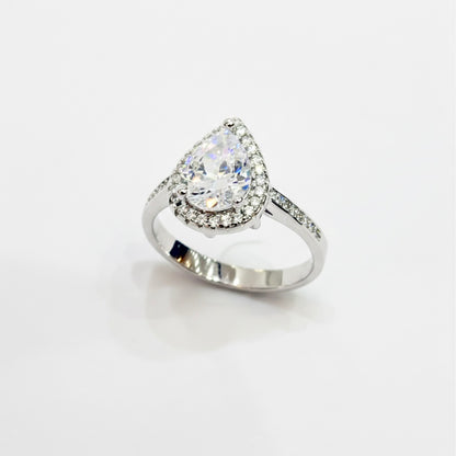 Teardrop Halo Silver Ring