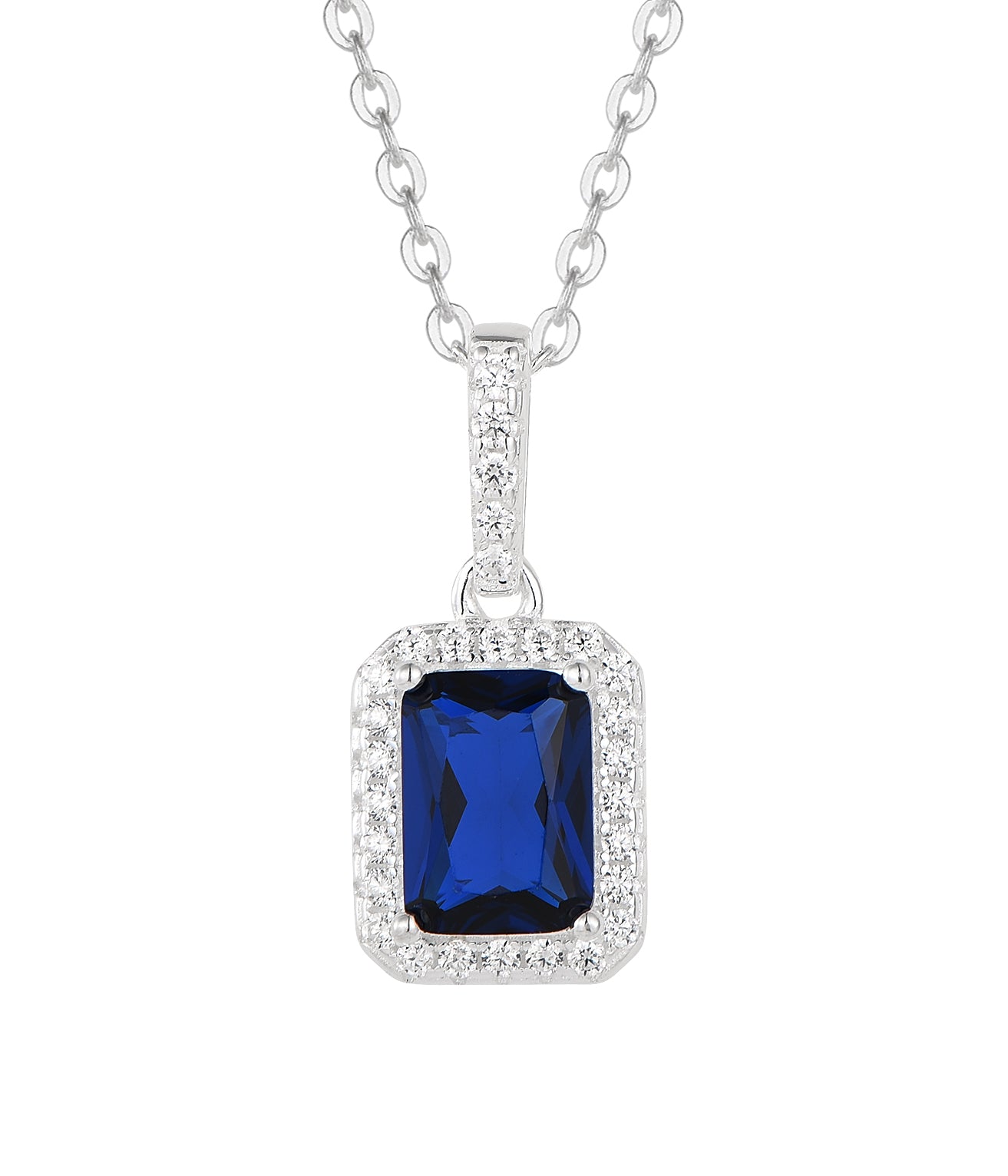 Emerald-Cut Halo Pendant Necklace