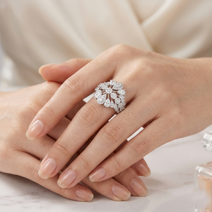 Opulent Cluster Silver Ring