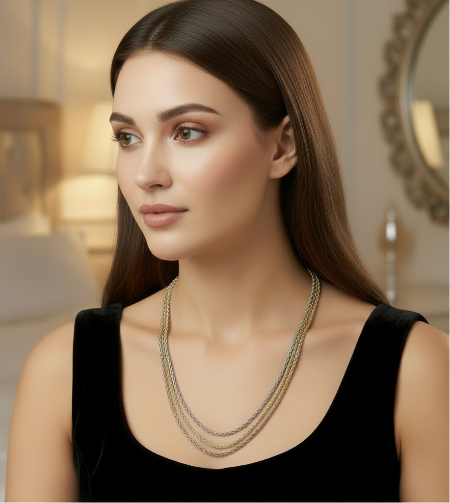 Triple Layer Rose Gold Chain Necklace