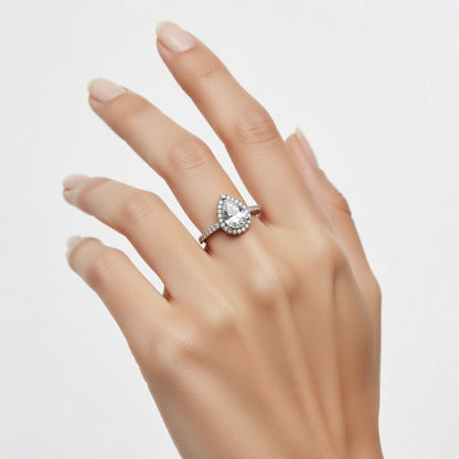 Teardrop Halo Silver Ring