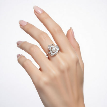 Pearl Blossom Silver Ring