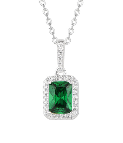 Emerald-Cut Halo Pendant Necklace