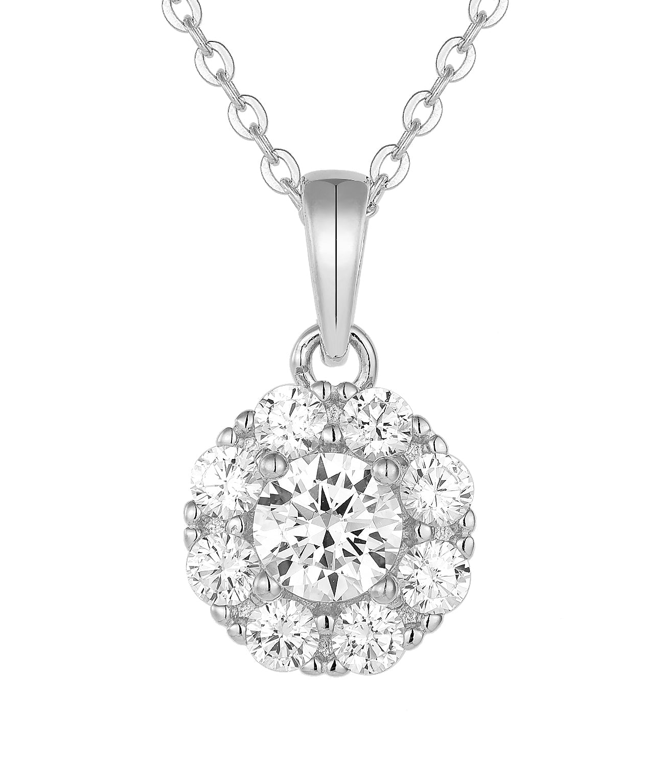 Halo CZ Cluster Pendant Necklace