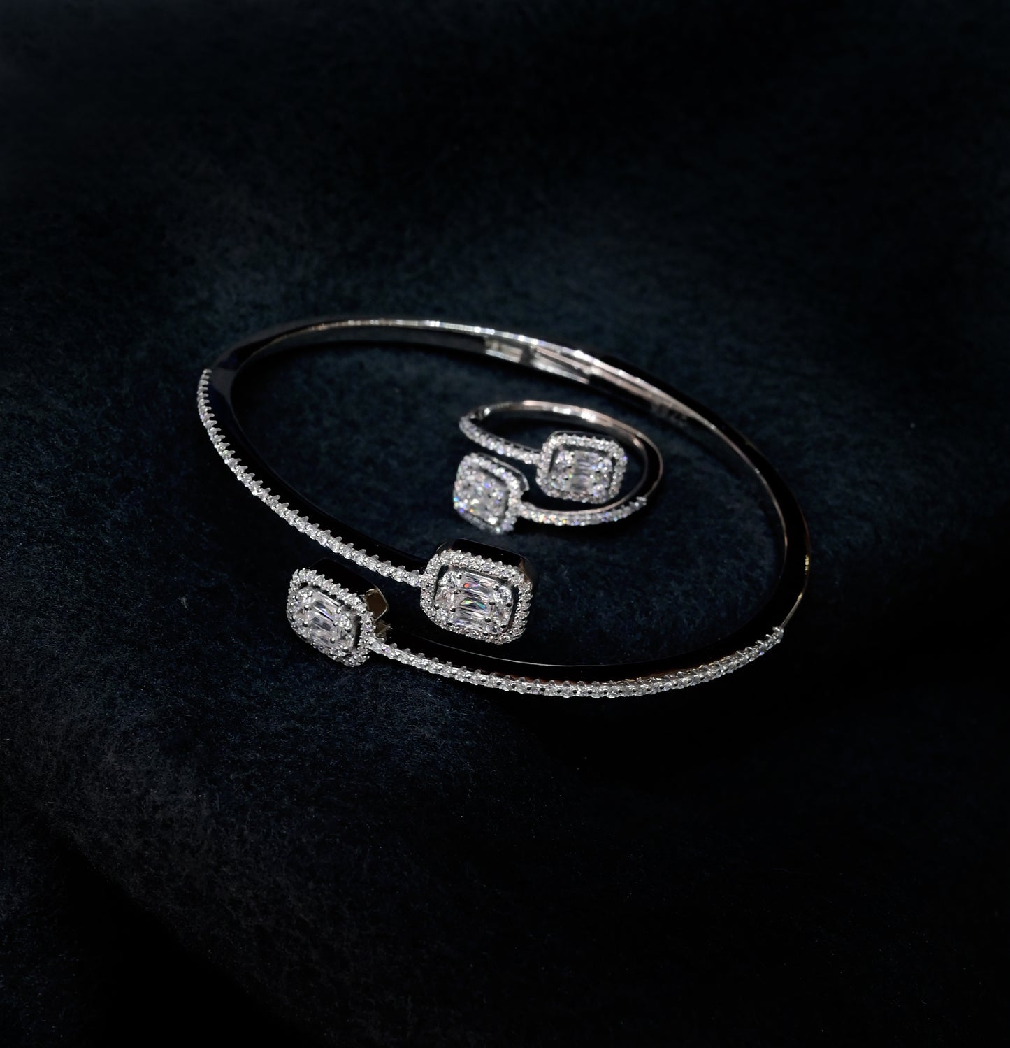 Emerald Halo Cuff Bracelet & Ring Set