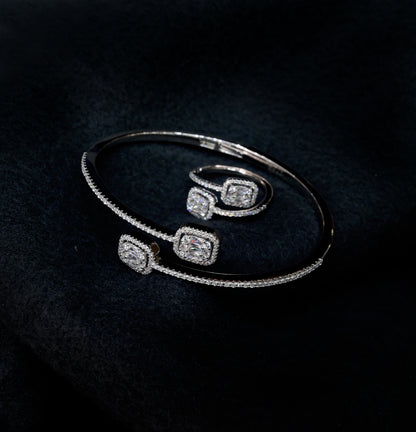 Emerald Halo Cuff Bracelet & Ring Set