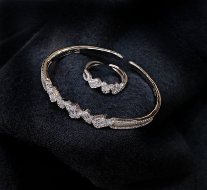 Crystal Baguette Cuff Bracelet & Ring Set