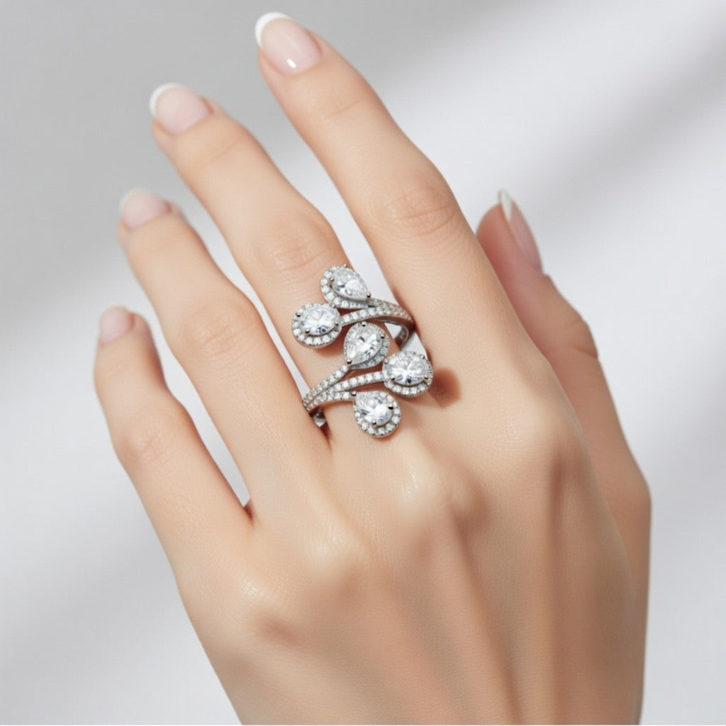 Cascading Halo Silver Ring