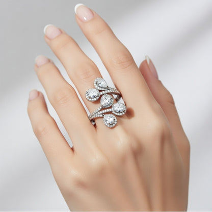 Cascading Halo Silver Ring