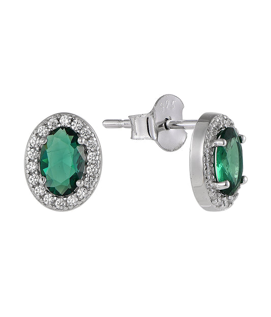 Emerald Oval Halo Stud Earrings