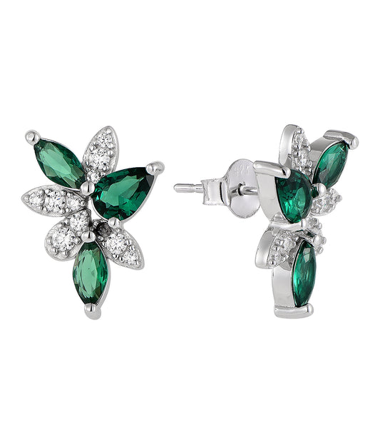 Emerald Floral CZ Stud Earrings