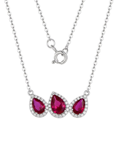 Triple Pear Halo CZ Bar Necklace