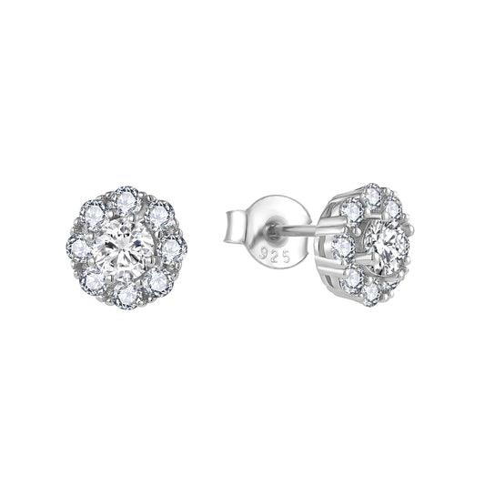 Halo CZ Cluster Stud Earrings
