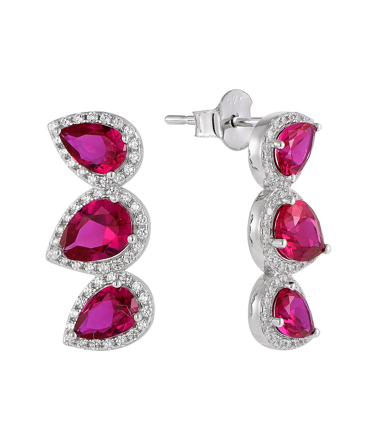 Triple Pear Halo CZ Drop Earrings