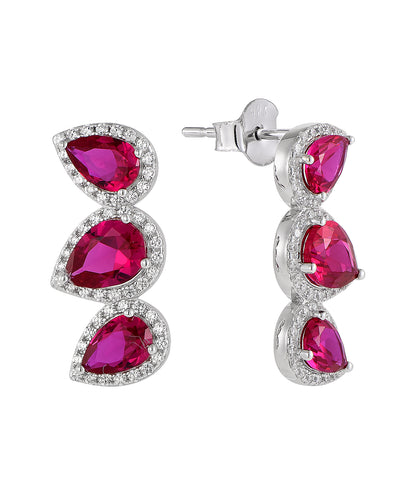 Triple Pear Halo CZ Drop Earrings