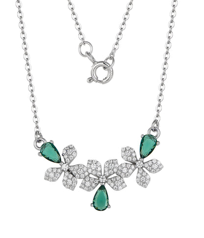 Emerald Floral CZ Cluster Necklace