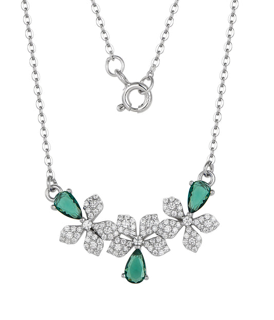 Emerald Floral CZ Cluster Necklace