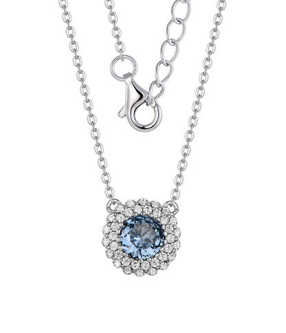 Aquamarine Double Halo CZ Pendant Necklace