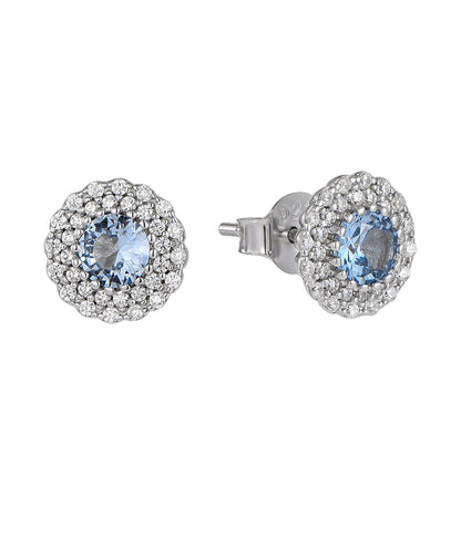 Aquamarine Double Halo CZ Pendant Necklace