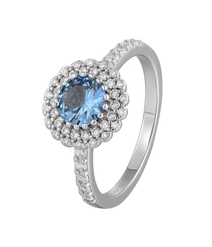 Aquamarine Double Halo CZ Pendant Necklace