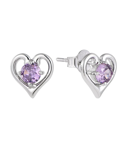 Amethyst Heart Stud Earrings