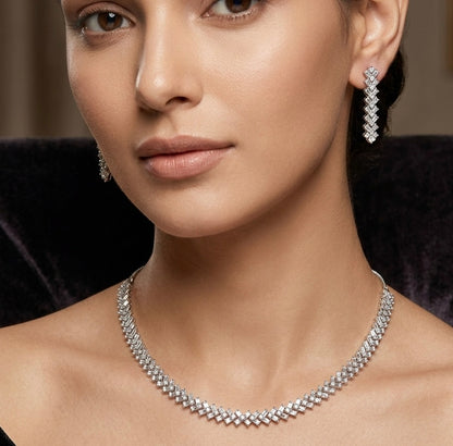 Chevron Elegance Silver Jewelry Set