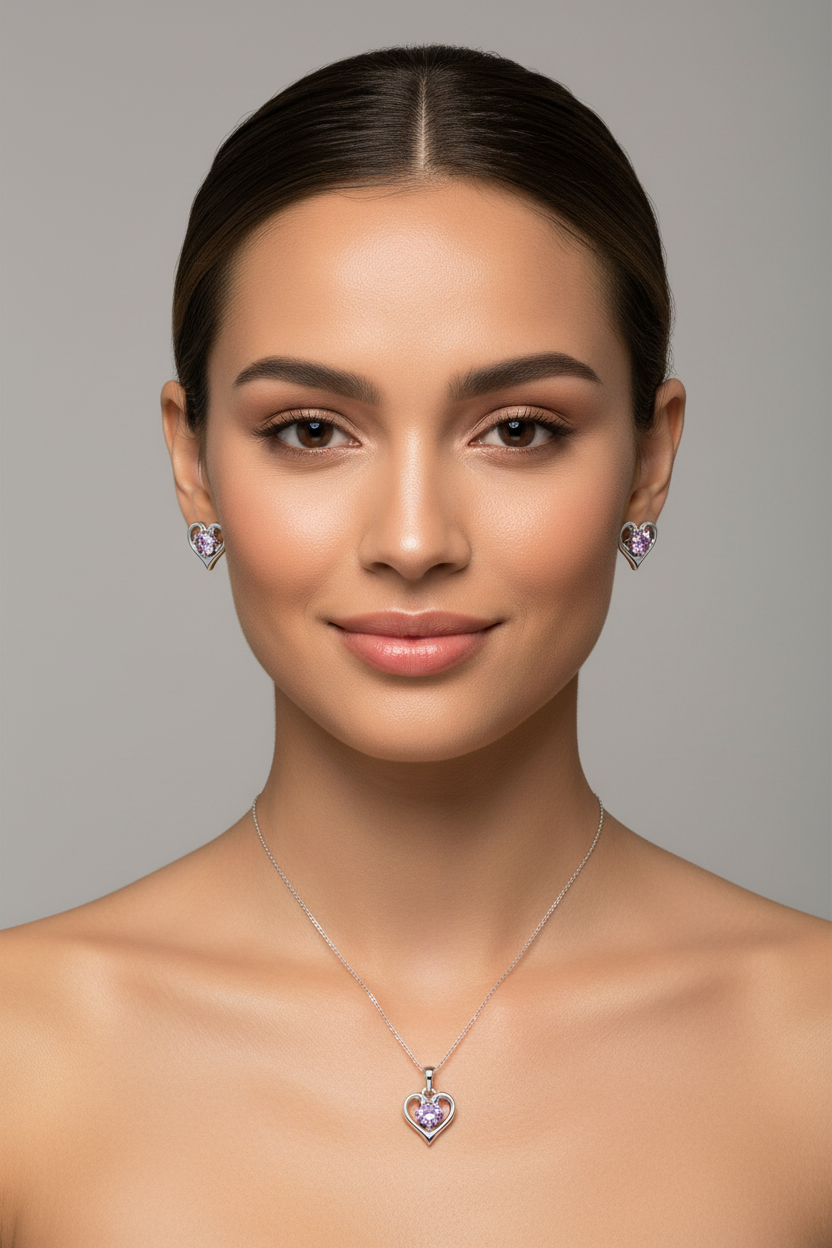 Amethyst Heart Set Front-Facing Model Shot v2