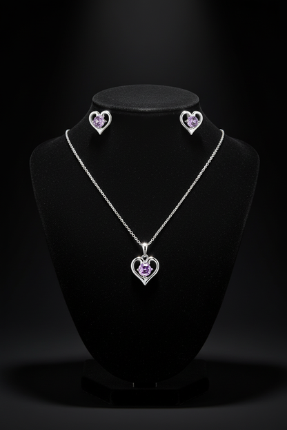 Amethyst Heart Set on Black Velvet Mannequin