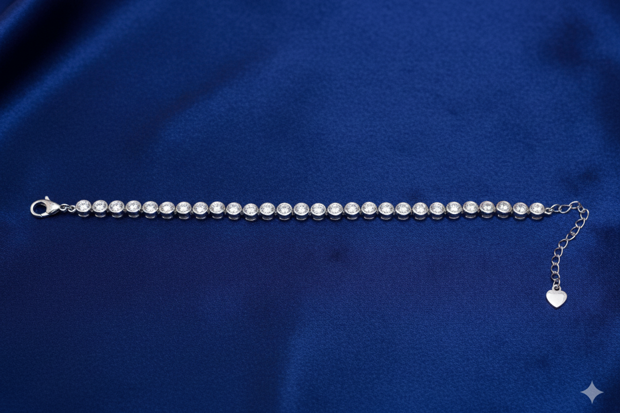 Bezel CZ Tennis Bracelet Blue Background Horizontal