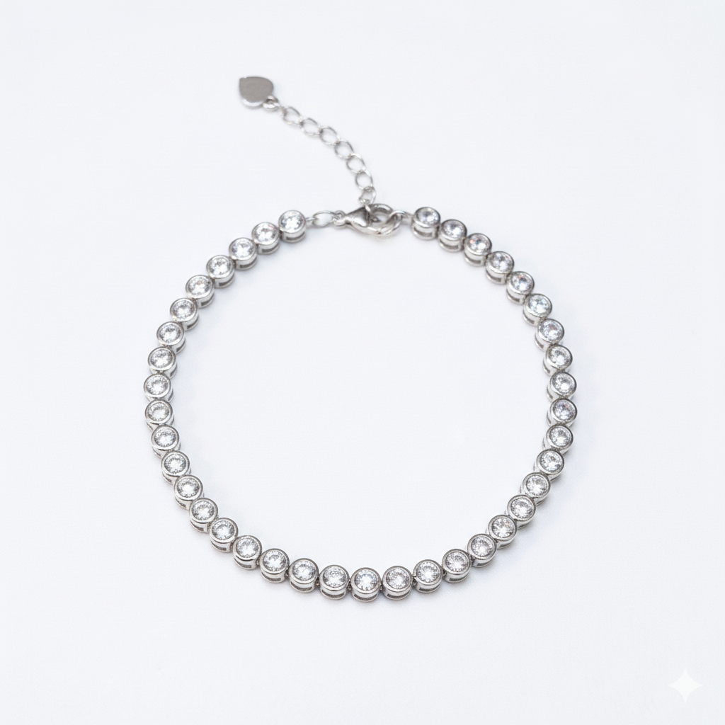 Bezel CZ Tennis Bracelet Closed Circle Top View